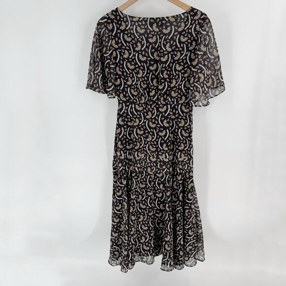 Stevie May Boho Chiffon Flutter Sleeve Midi Dress Black Beige Paisley Size Small - Picture 3 of 12